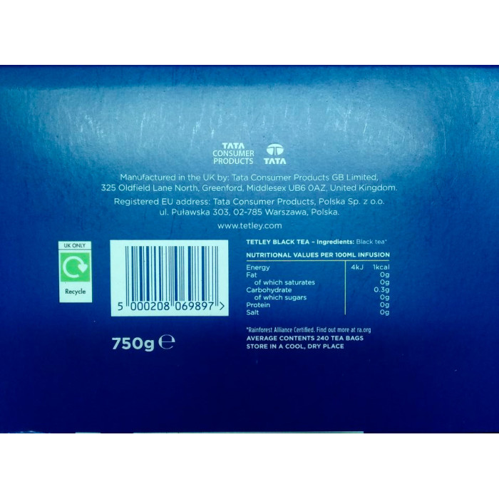 Англійський чорний чай Tetley Original, 240 пакетиків, 750 гр